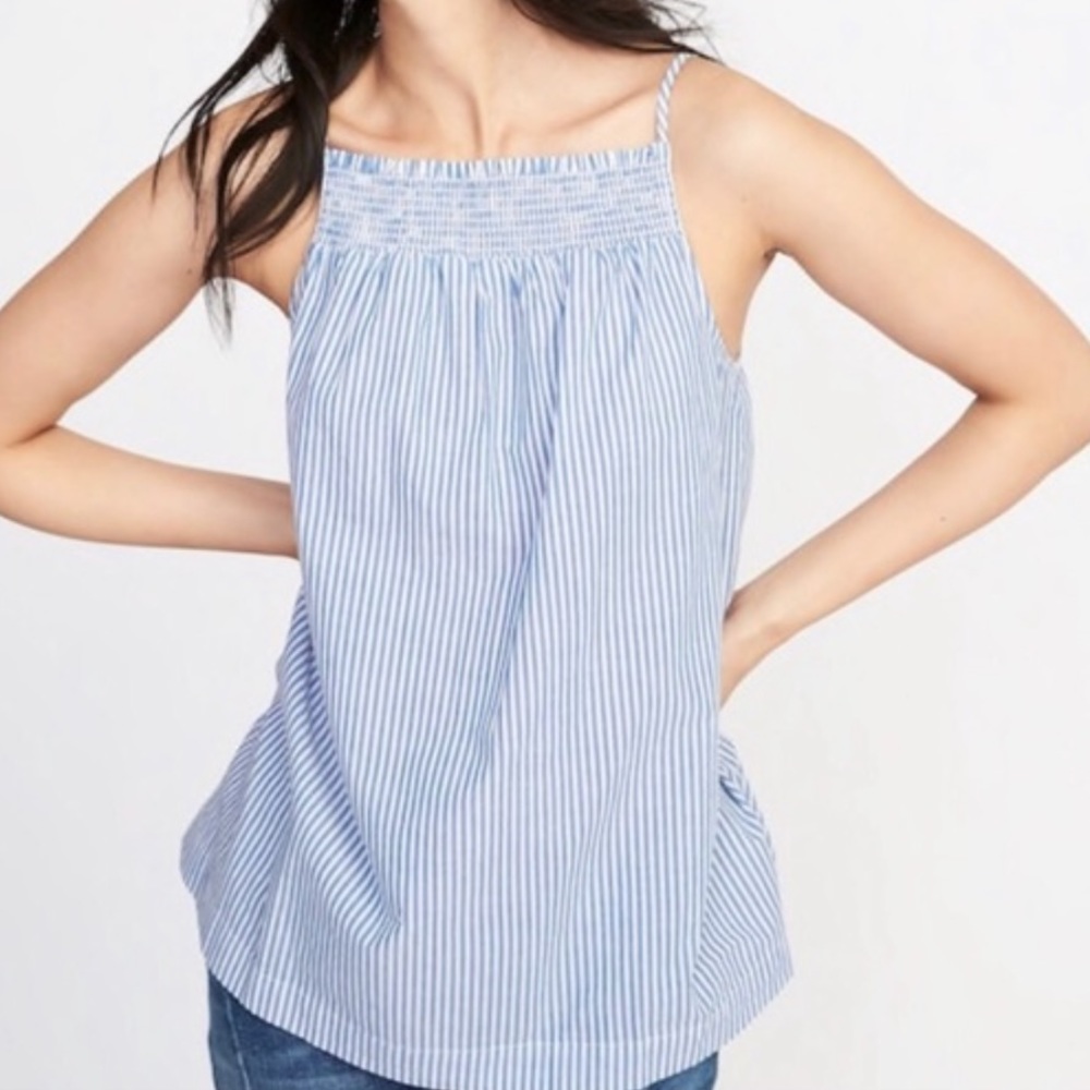 Striped Smocked Tank Top Blue White Old Navy - Picture 2 of 8